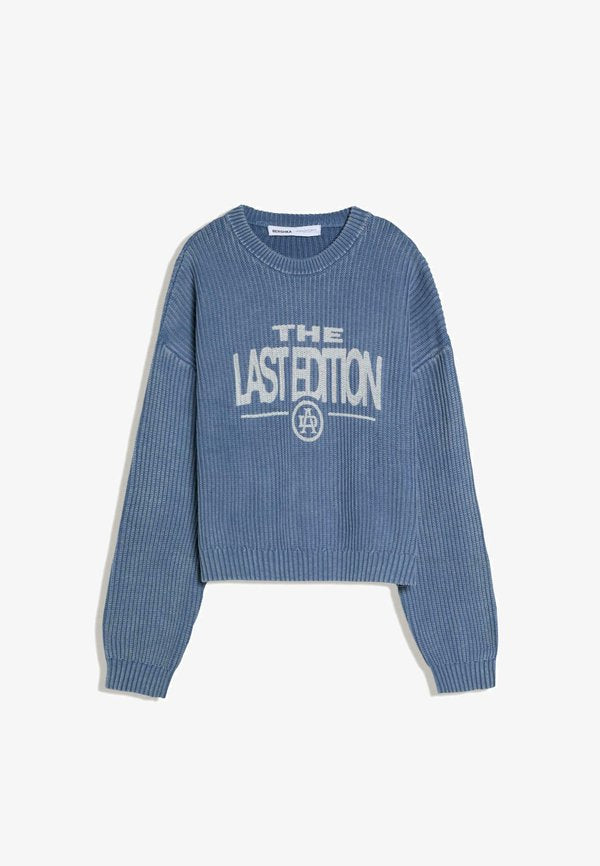 Bershka WASHED BOXY ROUND NECK - Jumper - dark blue