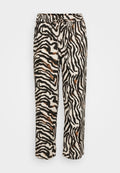 Schnürhose aus leichtem Stoff, mit einem schwarz-weißen Zebra-Muster und braunen Akzenten. Bequeme Passform und verkürzte Länge.