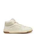 Beige Leder- und Wildledersneaker im High-Top-Stil. Mit strukturierten Akzenten, durchlöchertem Design und einer Gummisohle für besseren Grip.