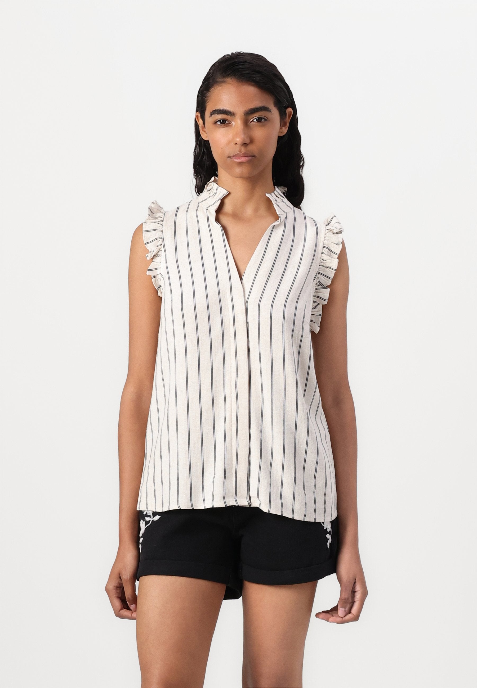 Selected Ruffle detail striped