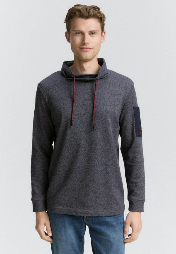 TOM TAILOR SNOOD - Long sleeved top - navy grey grindle structure