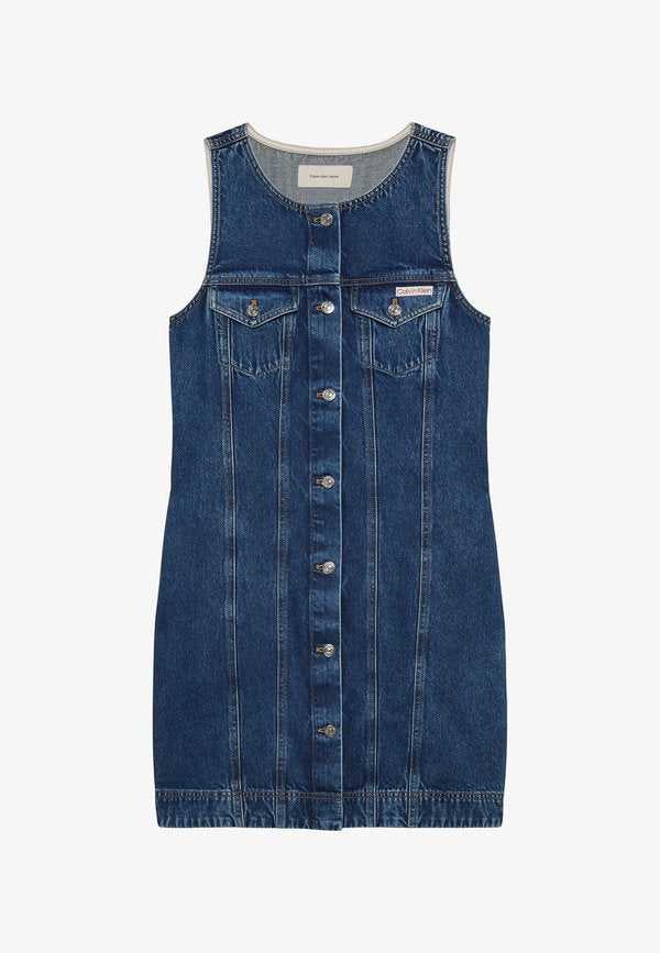 Calvin Klein Jeans WHS SLVLS MINI TRUCKER MAD - Denim dress - madden blue