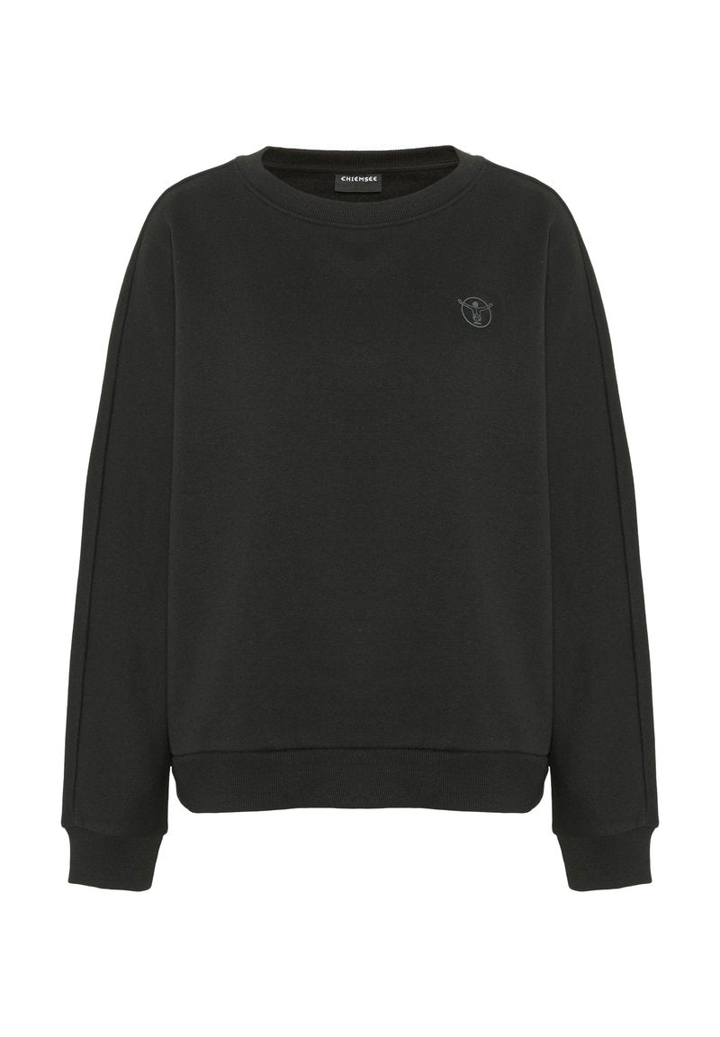 Schwarzer Sweatshirt mit Rundhalsausschnitt, langen Ärmeln und lockerer Passform. Verfügt über ein kleines, tonales Logo auf der Brust. Hergestellt aus weichem Baumwollmischgewebe.
