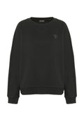 Schwarzer Sweatshirt mit Rundhalsausschnitt, langen Ärmeln und lockerer Passform. Verfügt über ein kleines, tonales Logo auf der Brust. Hergestellt aus weichem Baumwollmischgewebe.