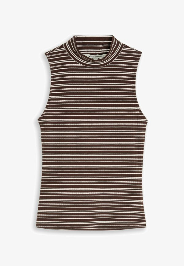 TOM TAILOR RIB TOP WITH STAND UP COLLAR - Top - brown white stripe