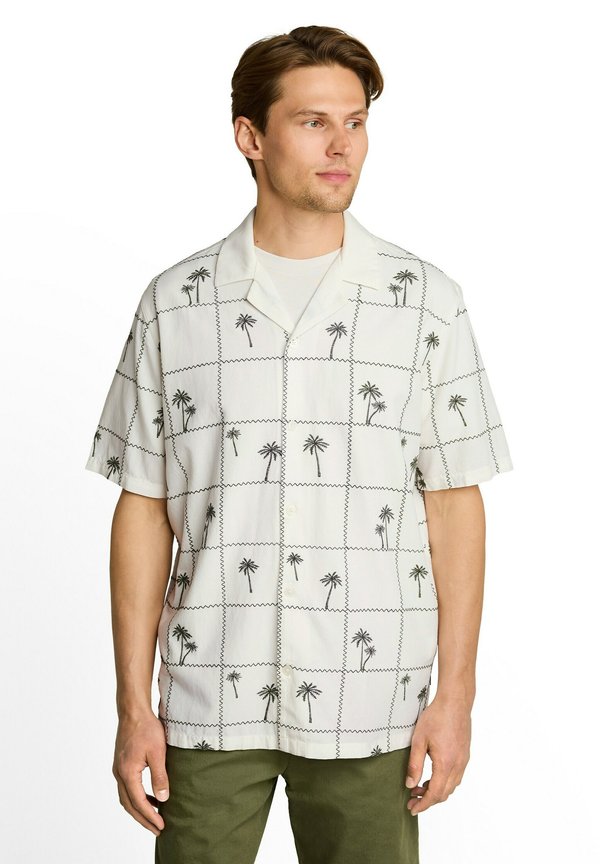 TOM TAILOR RELAXED FIT KURZARMHEMD MIT STICKEREI - Shirt - wool white palm embro design