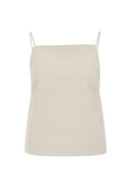 Hellbeige, ärmelloses Cami-Top aus strukturiertem Stoff. Verfügt über dünne, verstellbare Träger und einen geraden Saum. Einfaches und minimalistisches Design.