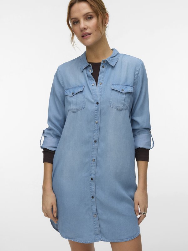 Vero Moda SILLA SHORT - Denim dress - light blue denim