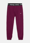 Lila Nike Pro Jogginghose mit elastischem Bund, der den weißen "NIKE PRO"-Schriftzug trägt, zwei seitlichen Taschen und schmal zulaufenden Knöchelbündchen.