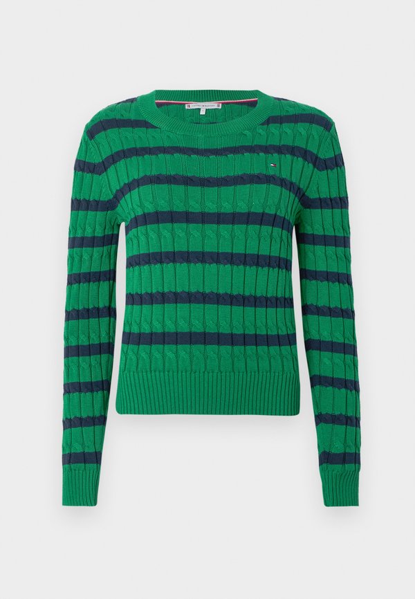 Tommy Hilfiger CABLE KNIT CREW NECK JUMPER - Jumper - nouveau green/navy breton