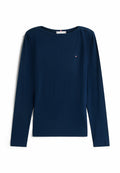 RIBBED SLIM BOAT NECK LONG SLEEVE T-SHIRT Media 1