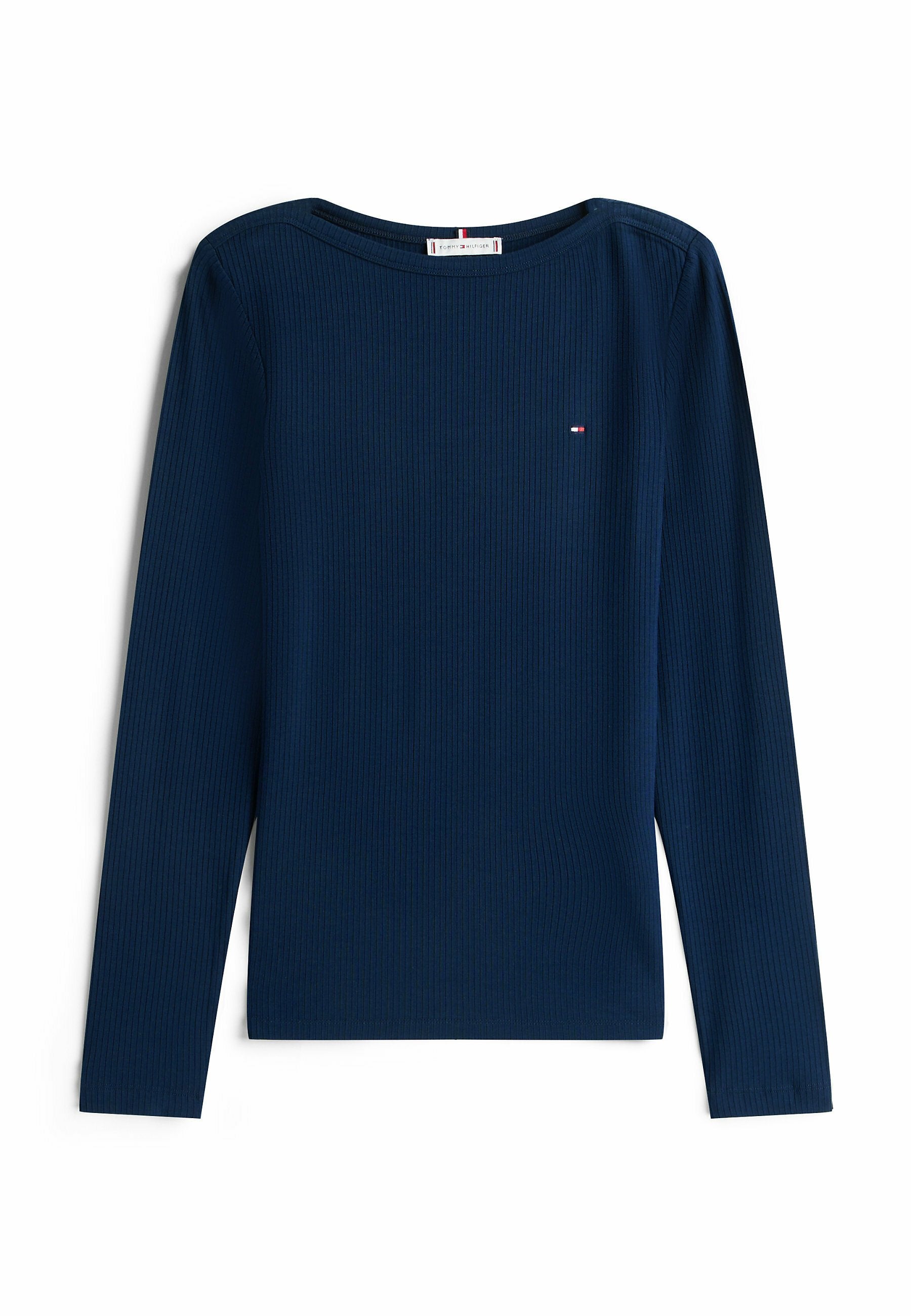 RIBBED SLIM BOAT NECK LONG SLEEVE T-SHIRT Media 1