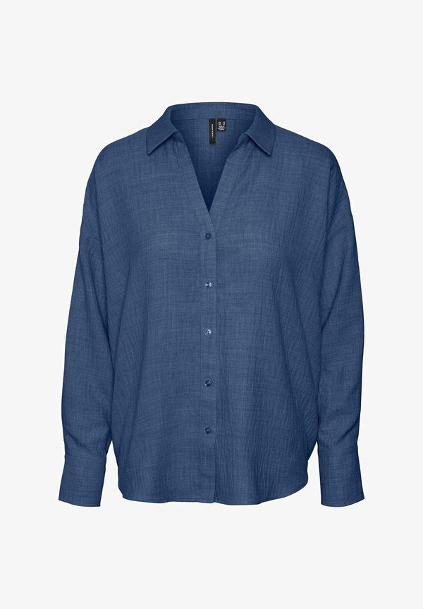 Vero Moda VMMELANEY QUEENY LS SHIRT WVN NOOS - Button-down blouse - dark denim