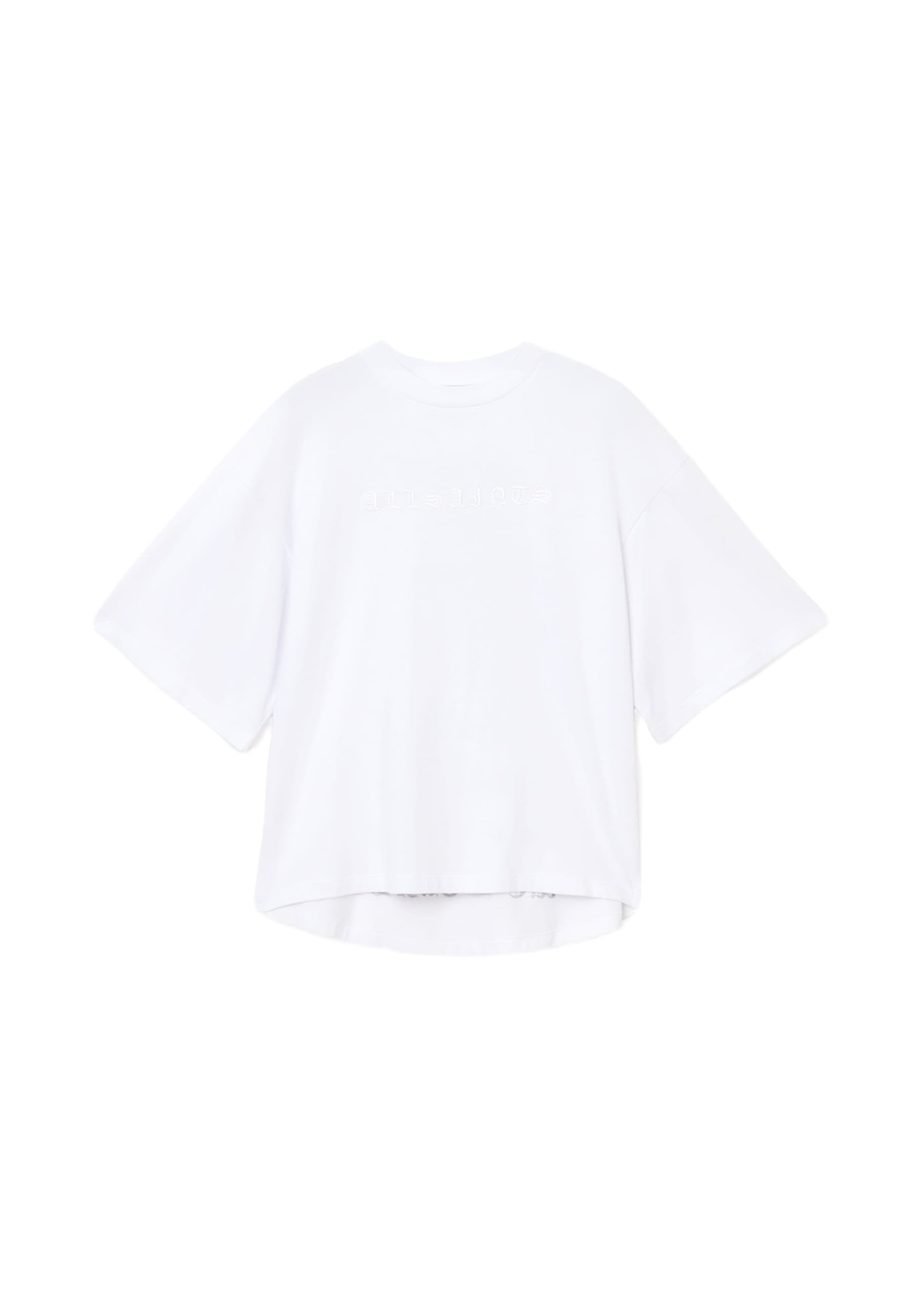Weißes, übergroßes T-Shirt aus weichem Baumwollmaterial, mit Rundhalsausschnitt, kurzen Ärmeln und leicht geschwunghem Saum.