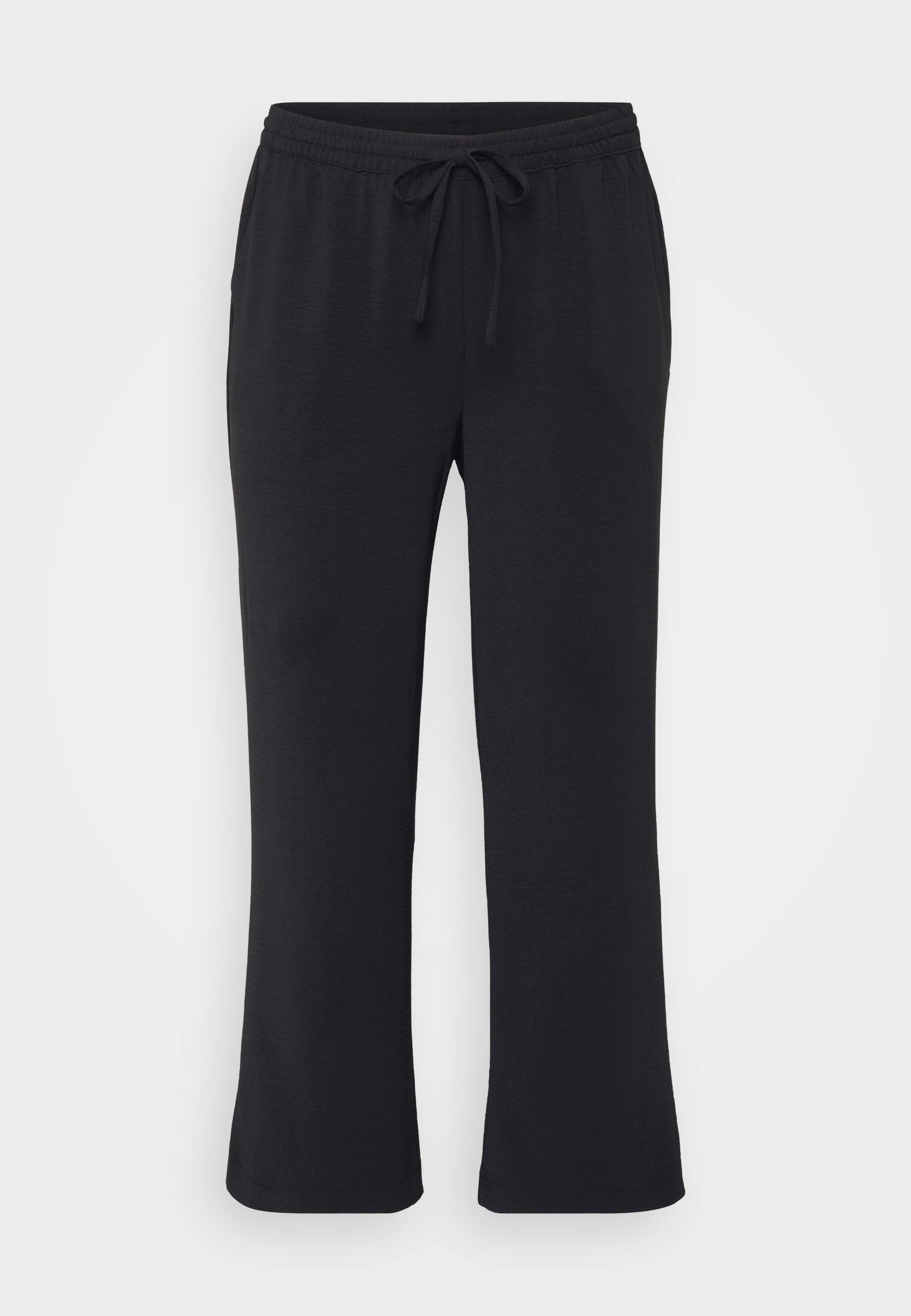 Schwarze Jogginghosen aus weichem Material, mit elastischem Bund und Kordelzug, seitlichen Taschen und geradem Bein. 