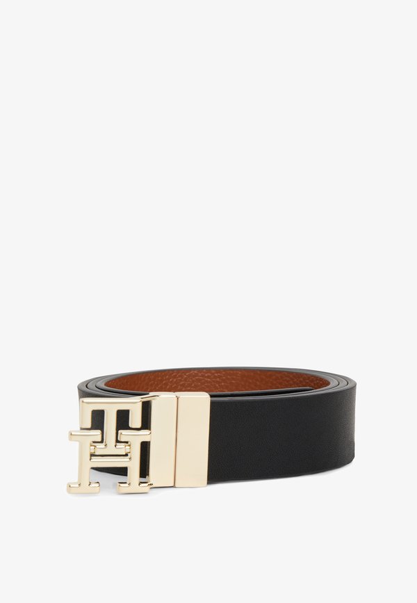 Tommy Hilfiger LOGO PEBBLE - Belt - black/cognac