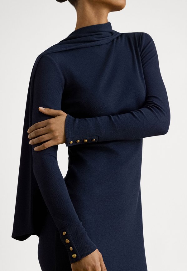 Lauren Ralph Lauren SCARF-TRIM COTTON-BLEND RIB-KNIT DRESS