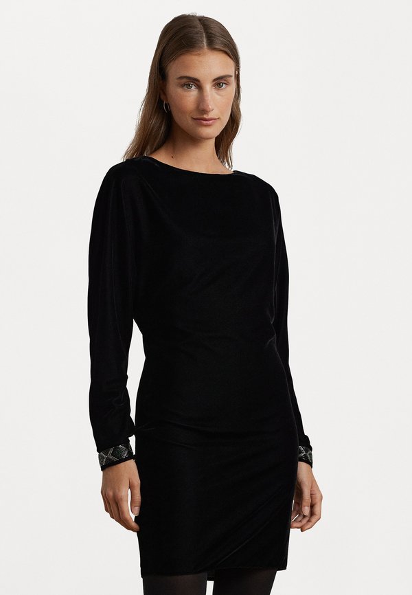 Lauren Ralph Lauren BEADED-TRIM VELVET COCKTAIL DRESS