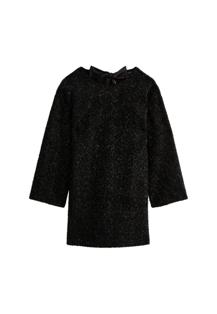 New Look BLACK BOW BACK TINSEL LONG SLEEVE MINI