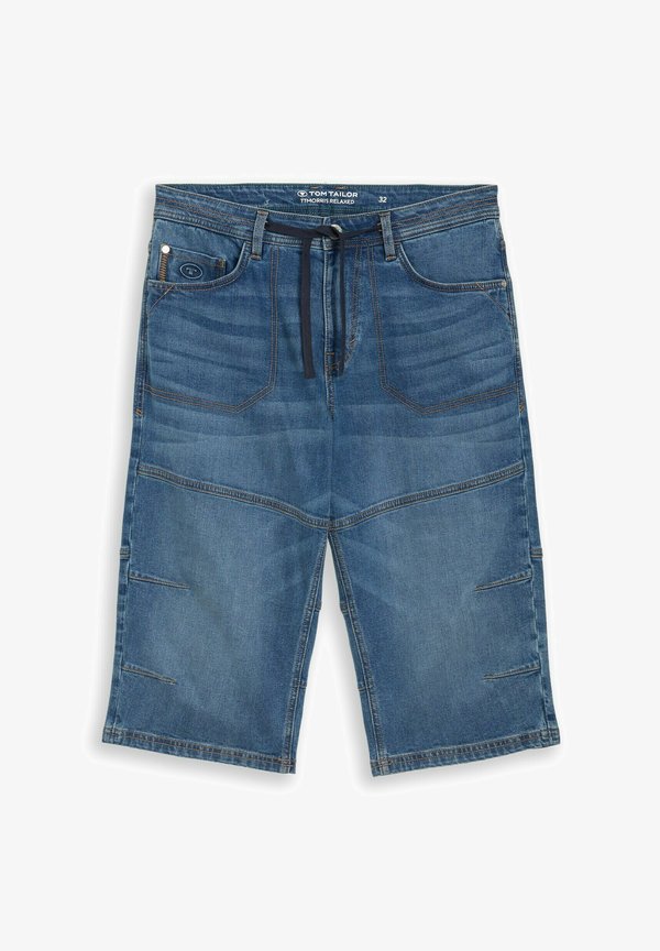 TOM TAILOR TTMORRIS RELAXED OVERKNEE FIT - Denim shorts - mid stone bright blue denim