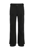 Schwarze Cargo-Hosen mit lockerer Passform, mehreren Seitentaschen, verstellbarem Bund und wasserabweisendem Stoff für den Einsatz im Freien.
