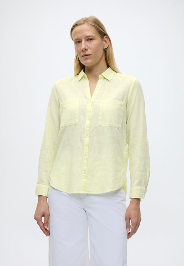 TOM TAILOR BLOUSE WITH SLUB STRUCTURE - Button-down blouse - soft lemon