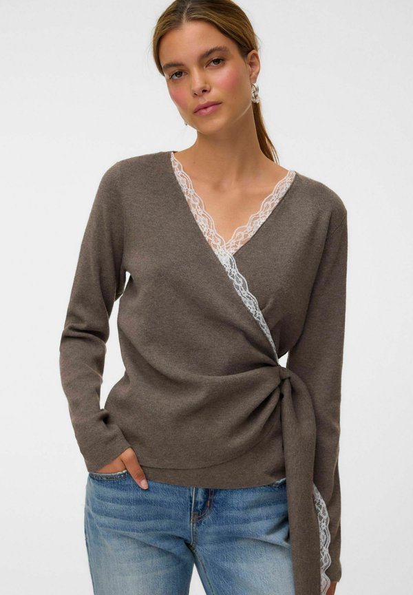 Vero Moda KNITTED TOP AWMYNTHE KNIT TOP - Cardigan - chocolate chip