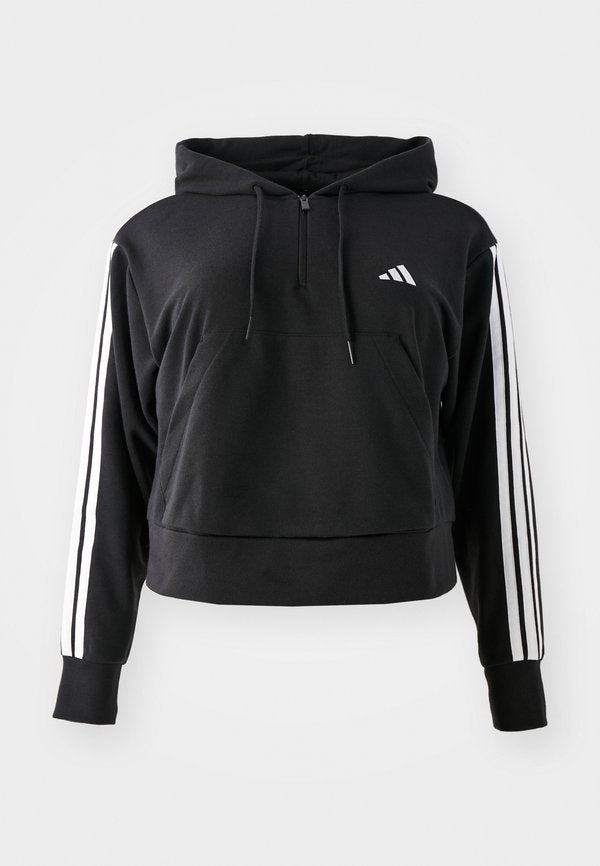 adidas Sportswear ESSENTIALS 3 STRIPES  QUARTER-ZIP PLUS SIZE - Hoodie - black/white