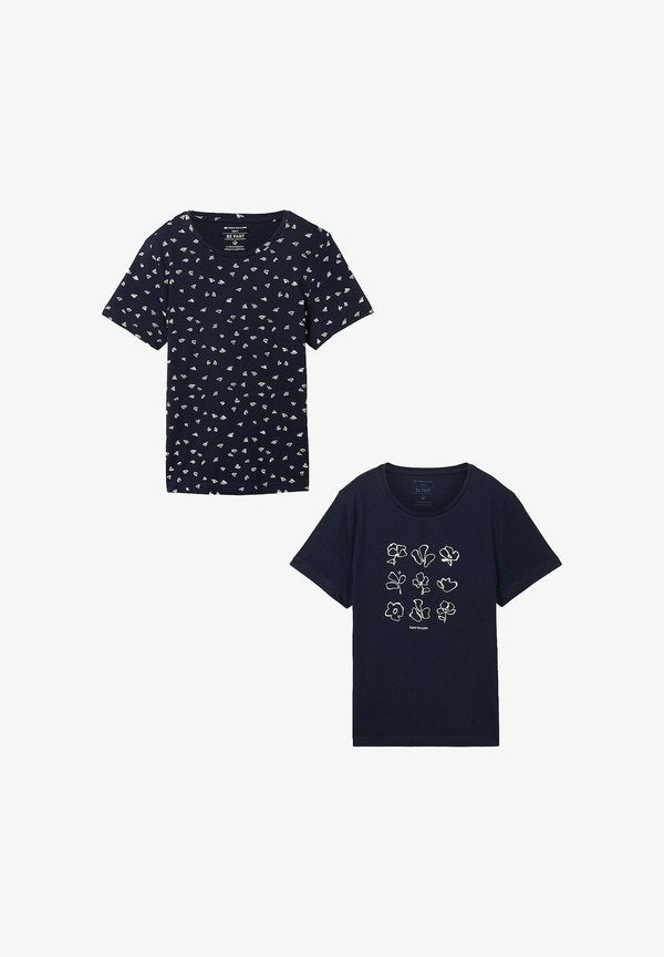 TOM TAILOR 2ER-SET RUNDHALS KURZARM - Print T-shirt - blau hellblau