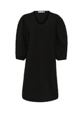 Schwarzes Kleid aus einem strukturierten Stoff, mit einem runden Ausschnitt und 3/4 Puffärmeln. Die lockere Passform sorgt für eine lässige Silhouette.
