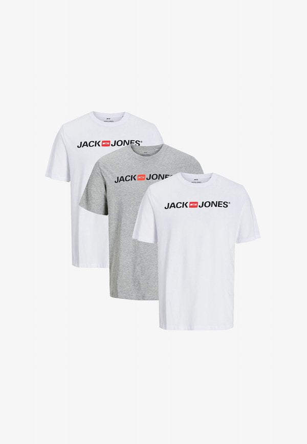 Jack & Jones 3 PACK - Print T-shirt - weiß   grau