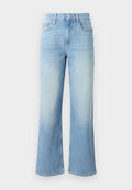 Helleblaue, hochgeschnittene Jeans mit weitem Bein. Aus Denim gefertigt, mit einem ausgeblichenen Waschung und klassischem Fünf-Taschen-Design.