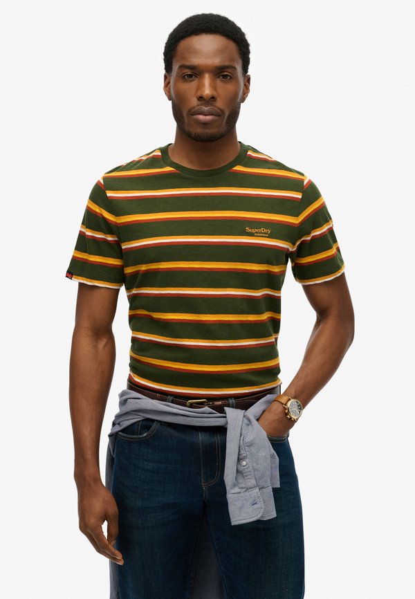 Superdry & Co ESSENTIALS STRIPE - Print T-shirt - army green s stripe