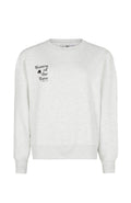 Hellgrauer Sweatshirt mit Rundhalsausschnitt, langen Ärmeln und einem schwarzen Grafikdruck mit der Aufschrift "Women of the Wave" auf der Vorderseite. Weicher Stoff.