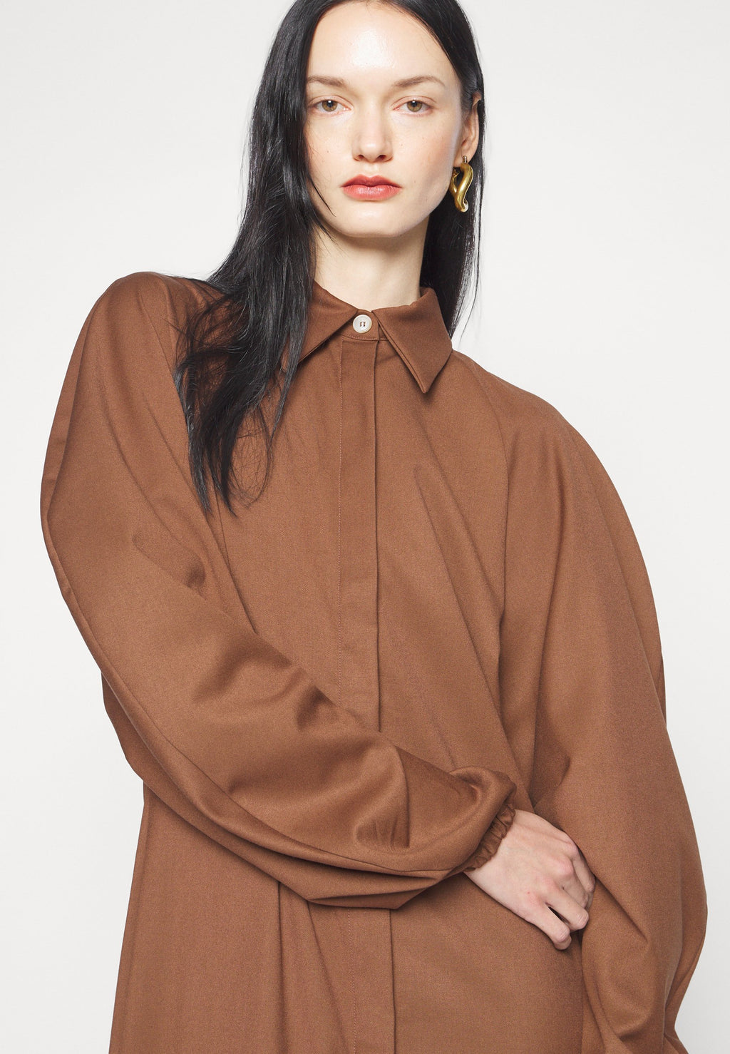Sara Battaglia PUFF SLEEVE LONG DRESS