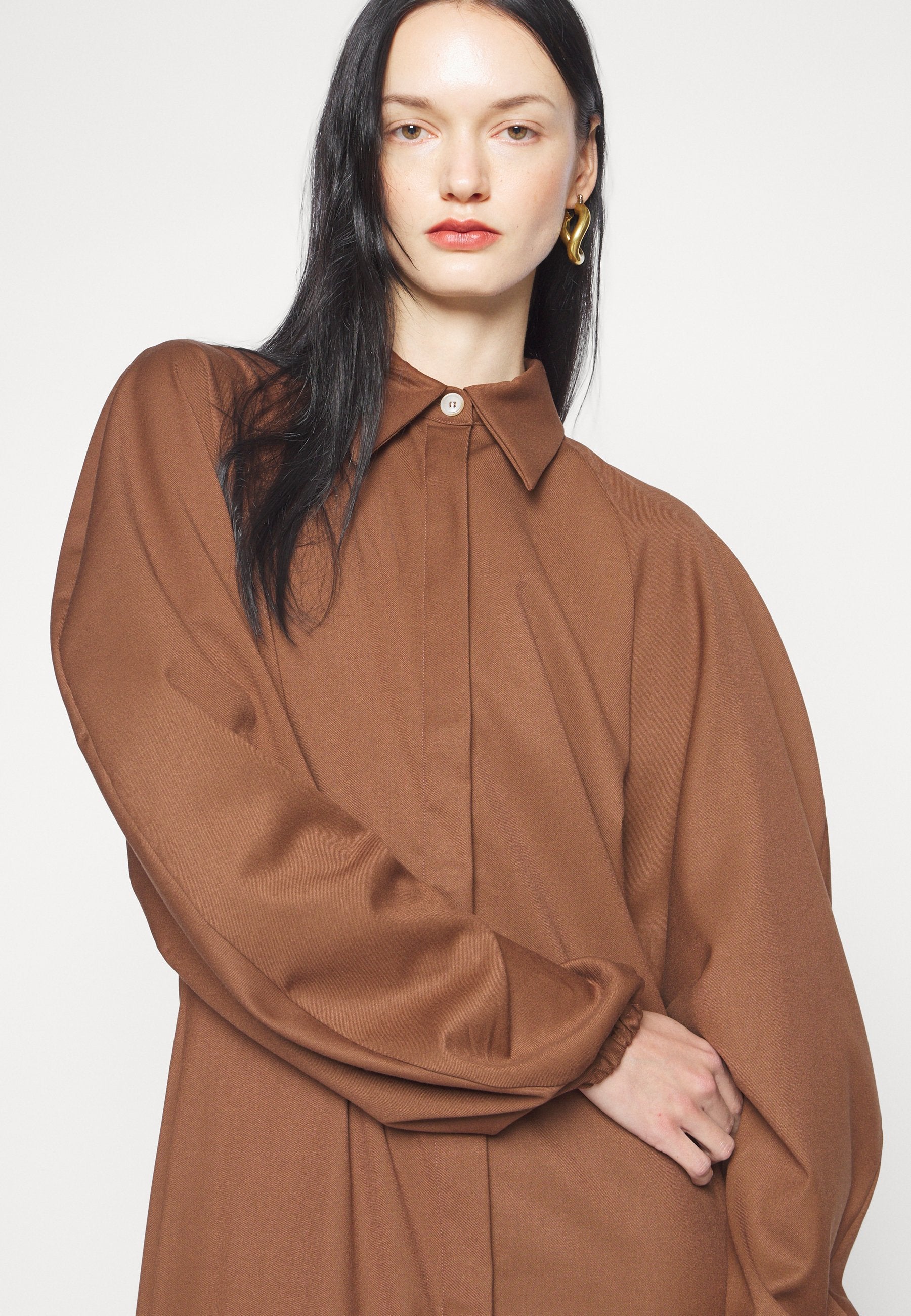 Sara Battaglia PUFF SLEEVE LONG DRESS