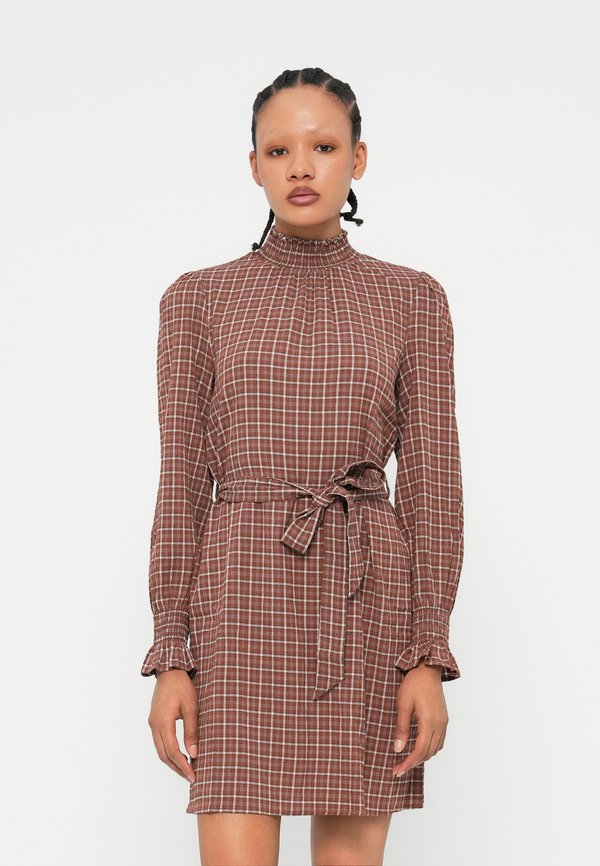 Vero Moda VMCENIA CHECK SHORT DRESS - Day dress - tortoise shell