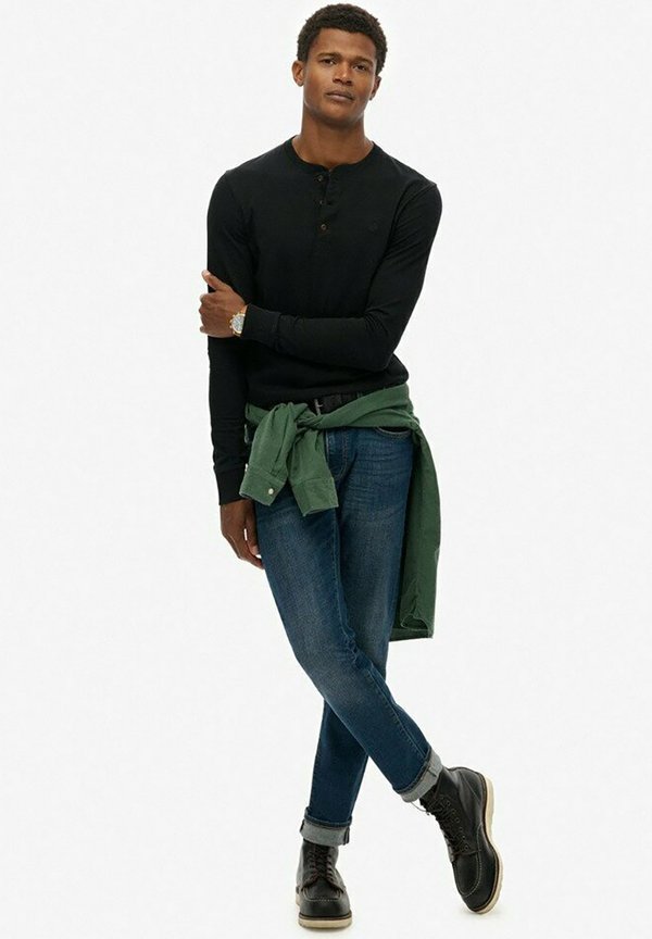 Superdry & Co CLASSIC ESSENTIAL GRANDAD - Long sleeved top - meteorite black