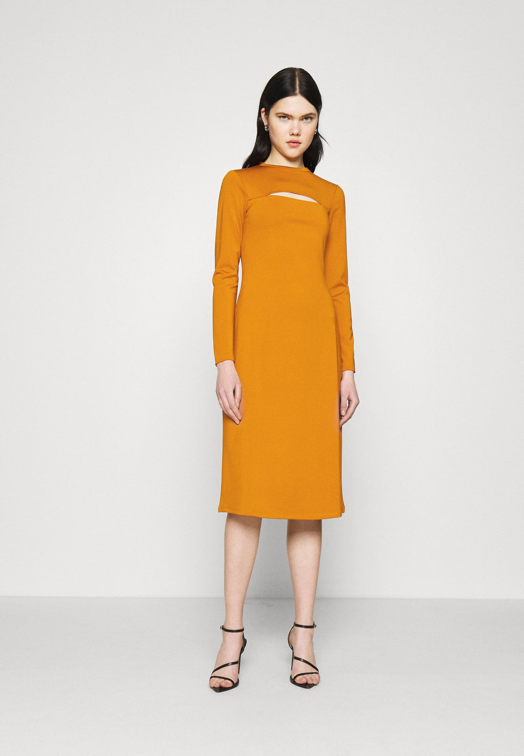 NU-IN STEFANIE GIESINGER CUT OUT MOCK NECK MIDI DRESS