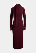 Lauren Ralph Lauren SCARF-TRIM COTTON-BLEND RIB-KNIT DRESS