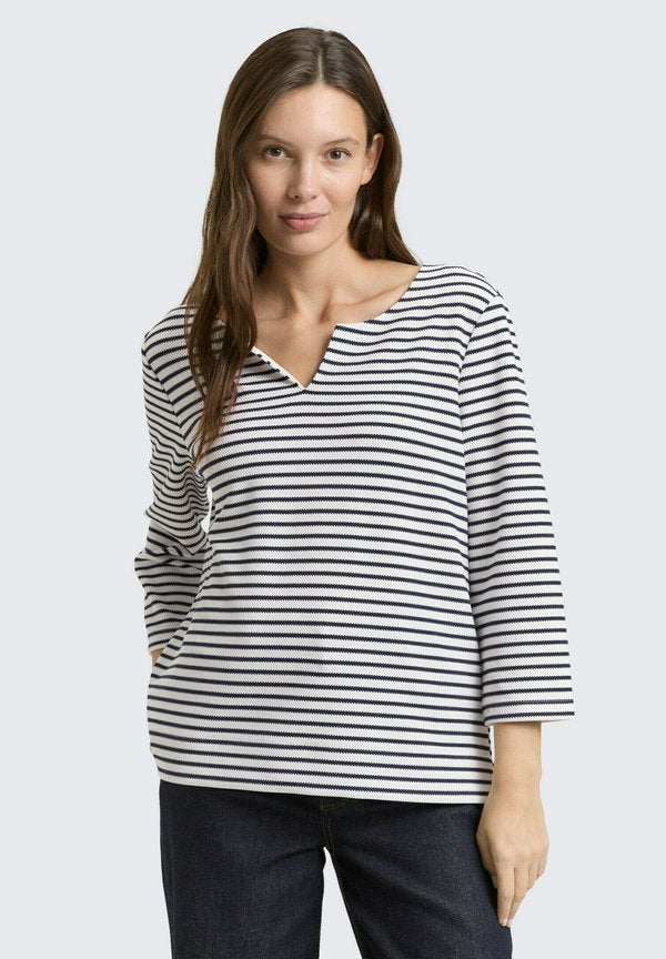 TOM TAILOR MIT STREIFENMUSTER - Long sleeved top - blue offwhite stripe structure