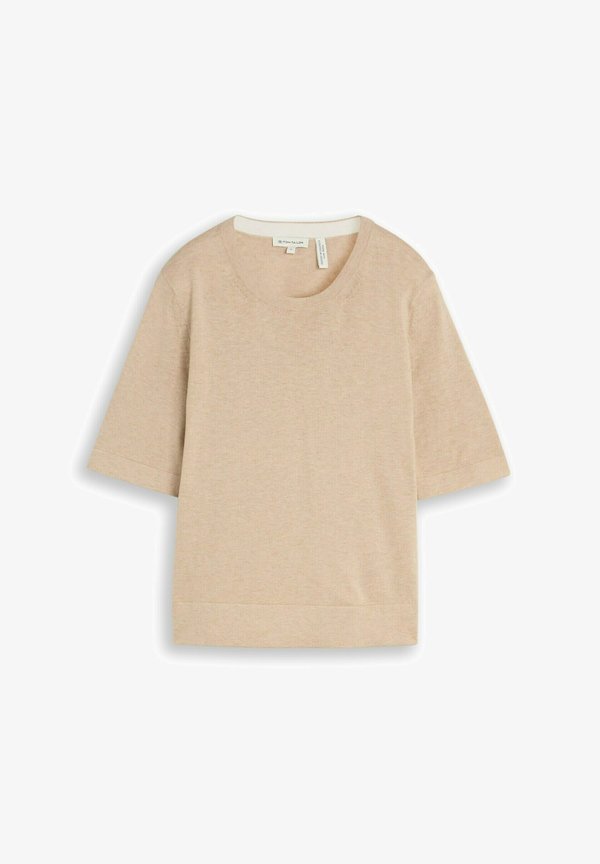 TOM TAILOR TOM TAILOR PULLOVER & STRICKJACKEN STRICKPULLOVER MIT SEIDENANTEIL - Basic T-shirt - gravel beige melange