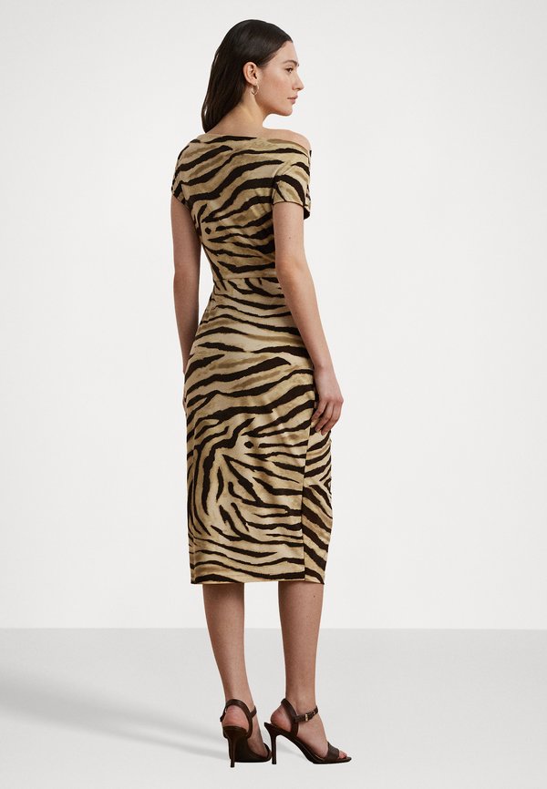 Lauren Ralph Lauren Print Buckle Trim Off the Shoulder Dress