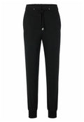 Schwarze Jogginghose aus weichem Stoff, mit elastischem Bund und Kordelzug sowie Bündchen an den Knöcheln für eine taillierte Passform.