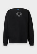 Schwarzer Sweatshirt aus Baumwollmischung mit Rundhalsausschnitt, langen Ärmeln und einem Logo mit einem Smiley-Gesicht aus Strasssteinen auf der Brust.