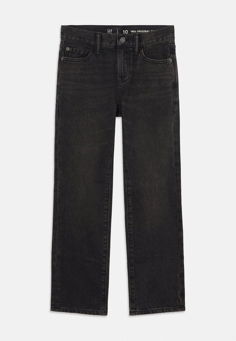 Schwarze Jeans mit geradem Bein, fünf Taschen, Gürtelschlaufen und Knopfleiste, Größe 10, aus der '90s Originals' Kollektion von Gap.