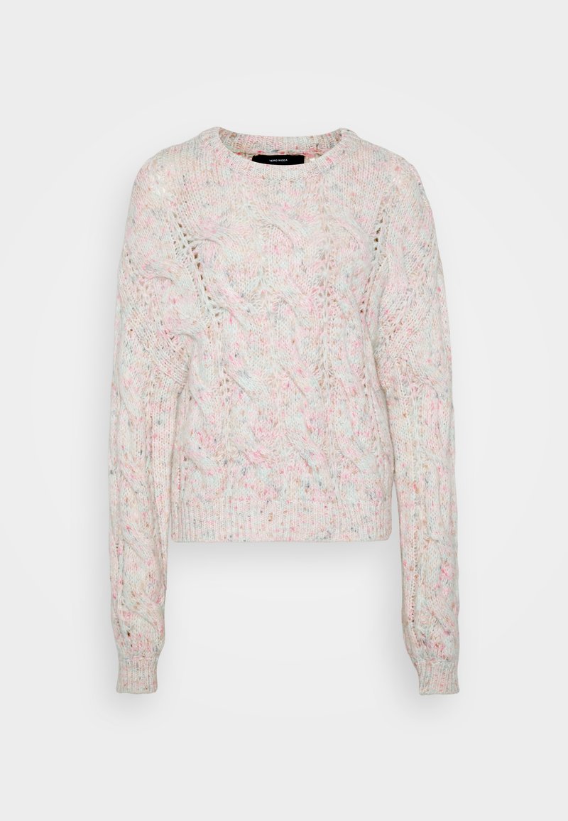 Häkelsweater in hellen Pastellfarben; runder Ausschnitt, lange Ärmel und gerippte Bündchen. Aus strukturiertem Strickstoff gefertigt.