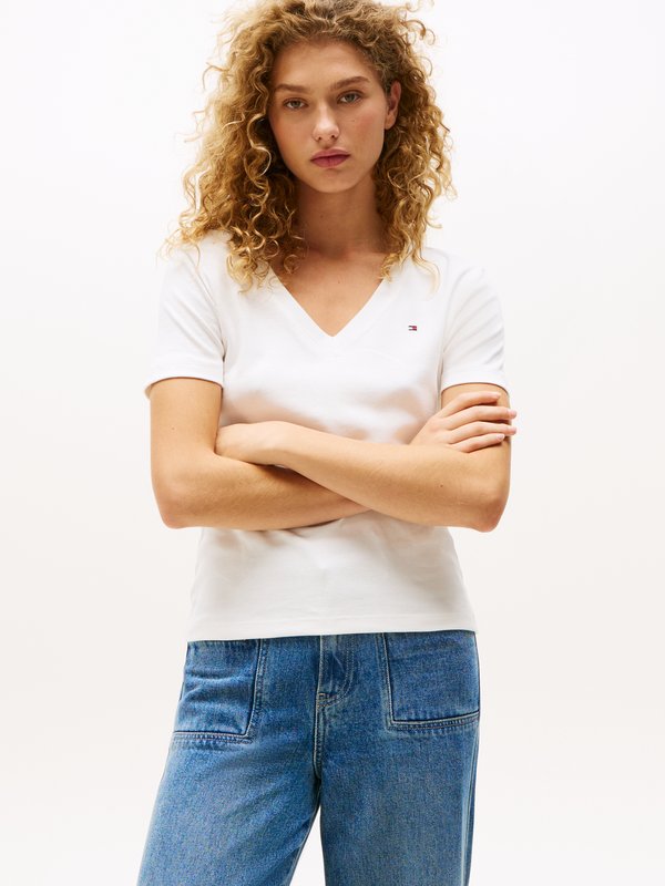 Tommy Hilfiger SLIM CODY V NECK - Basic T-shirt - ecru