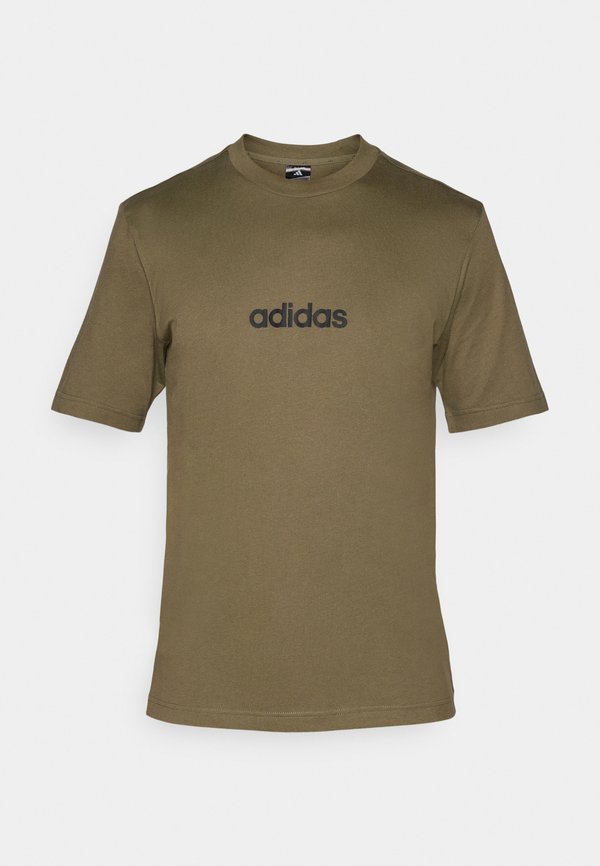 adidas Sportswear ESSENTIALS LINEAR SINGLE TEE - Print T-shirt - olive strata/black