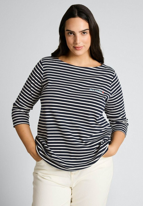 TOM TAILOR PLUS SIZE - MIT STREIFENMUSTER - Long sleeved top - navy blue/offwhite stripe
